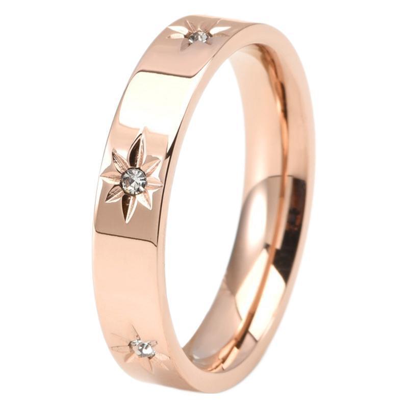 Stainless Steel Women's Five-pointed Star Inlaid Zircon Classic Style Plated 18KCJLX233054015OLStainless Steel Women's Star Ring - Classic 18K Plated