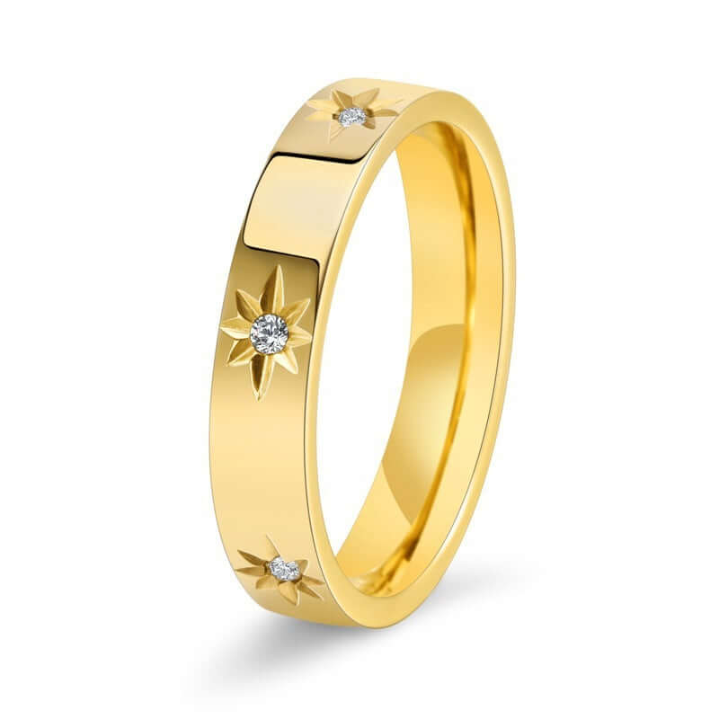 Stainless Steel Women's Five-pointed Star Inlaid Zircon Classic Style Plated 18KCJLX233054015OLStainless Steel Women's Star Ring - Classic 18K Plated