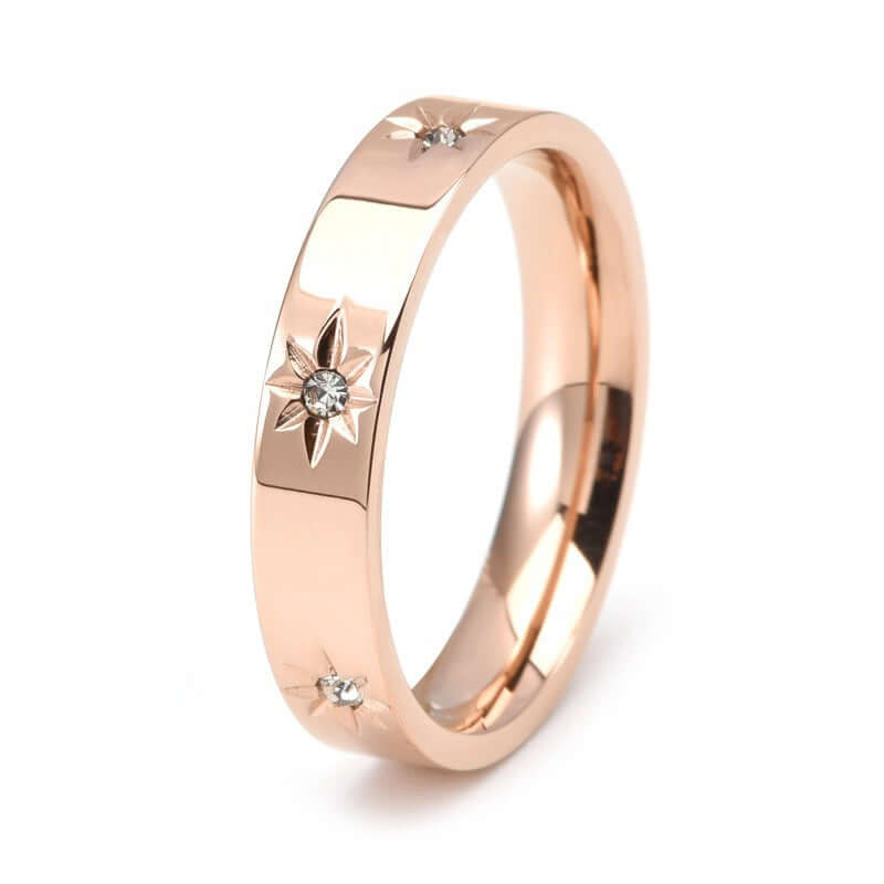 Stainless Steel Women's Five-pointed Star Inlaid Zircon Classic Style Plated 18KCJLX233054024XCStainless Steel Women's Star Ring - Classic 18K Plated