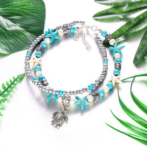 Beach Anklet Sea Turtle Pendant Starfish Turquoise Anklet