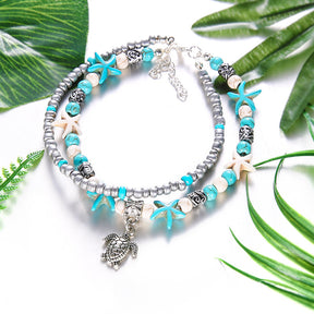 Beach Anklet Sea Turtle Pendant Starfish Turquoise Anklet