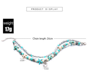 Beach Anklet Sea Turtle Pendant Starfish Turquoise Anklet