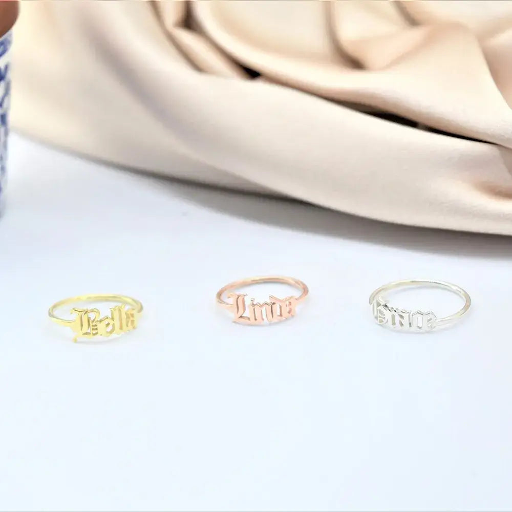 Old English Font Nameplate Ring