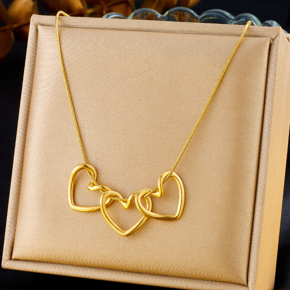 Simple Gold-plated Love Connection Pendant Chain Stainless Steel Necklace