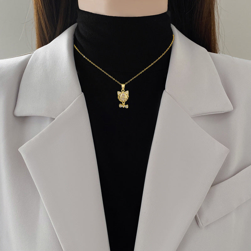 Necklace Light Luxury Full Diamond Bow Cat Personalized Earrings