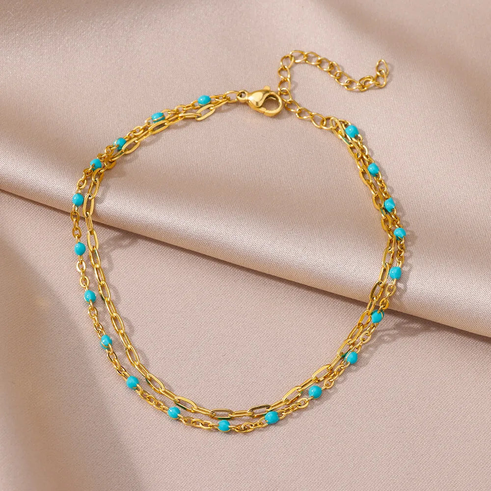 Gold Pearl Chain Anklet For Women