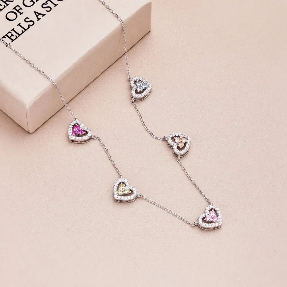 S925 Silver 5 Hearts Necklace