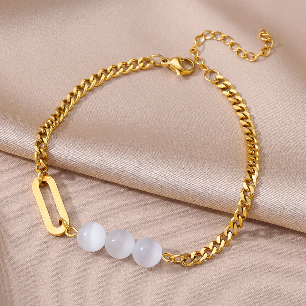 Gold Pearl Chain Anklet For Women