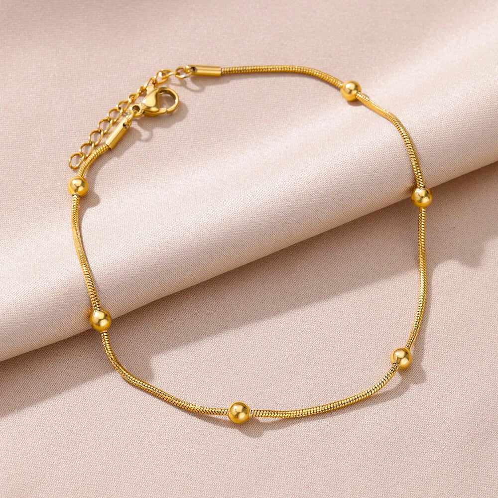 Gold Pearl Chain Anklet For Women