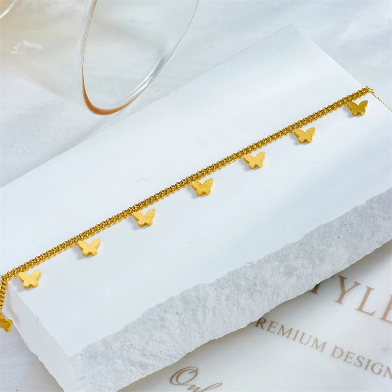Stainless Steel Gold Color Butterfly Anklets For Women