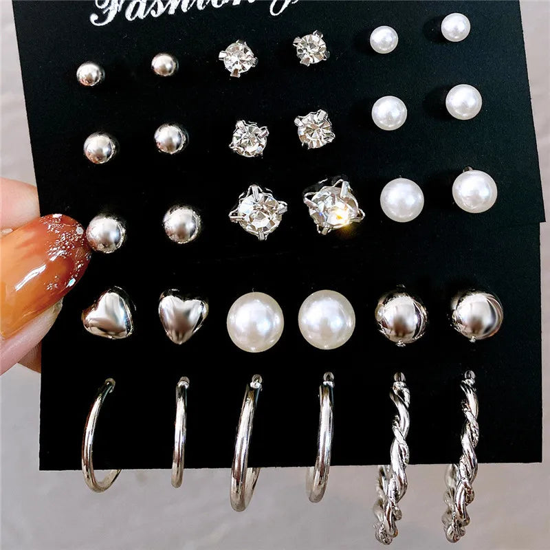 Women’s Pearl & Stud Earrings Set