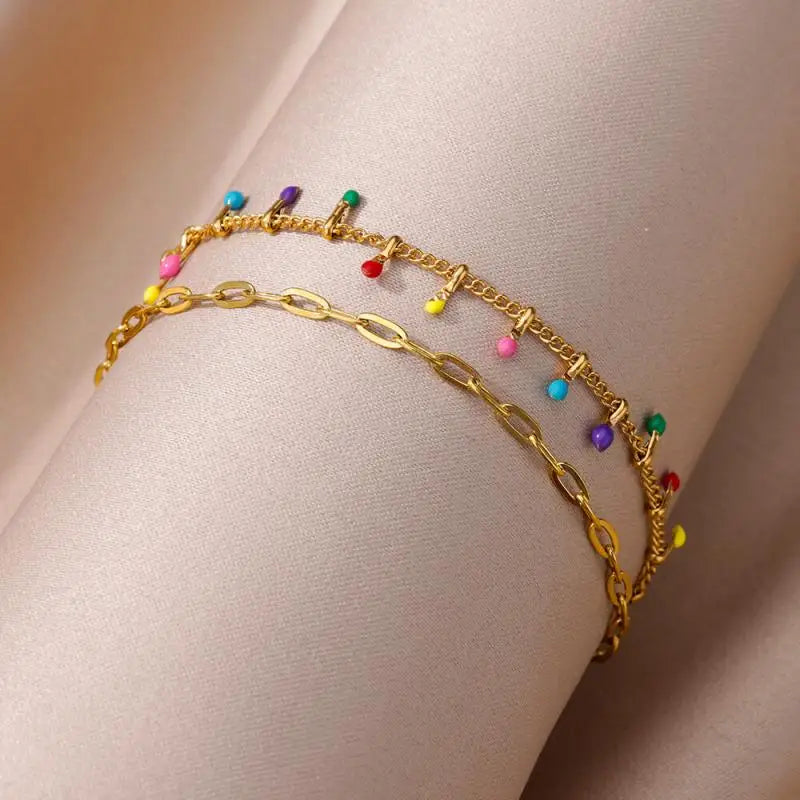 Gold Pearl Chain Anklet For Women
