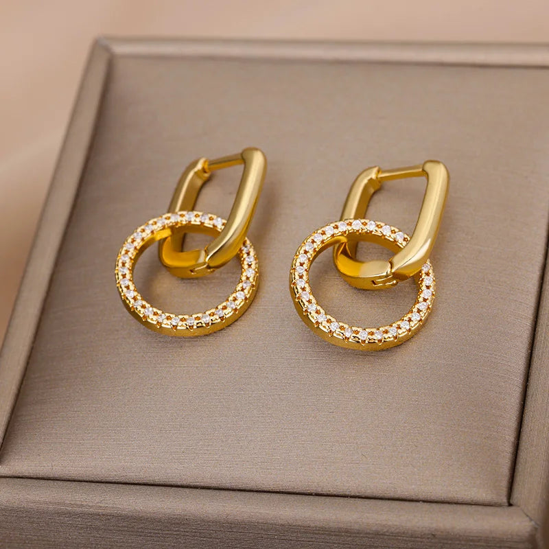 Fashion Zircon Circle Drop Earring For Women