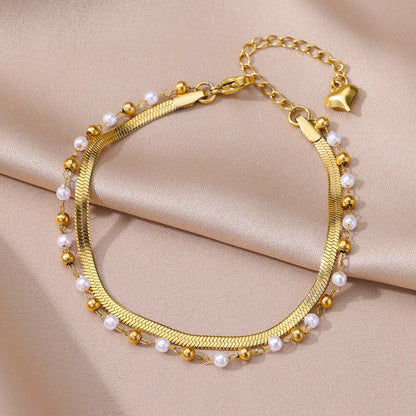 Gold Pearl Chain Anklet For Women