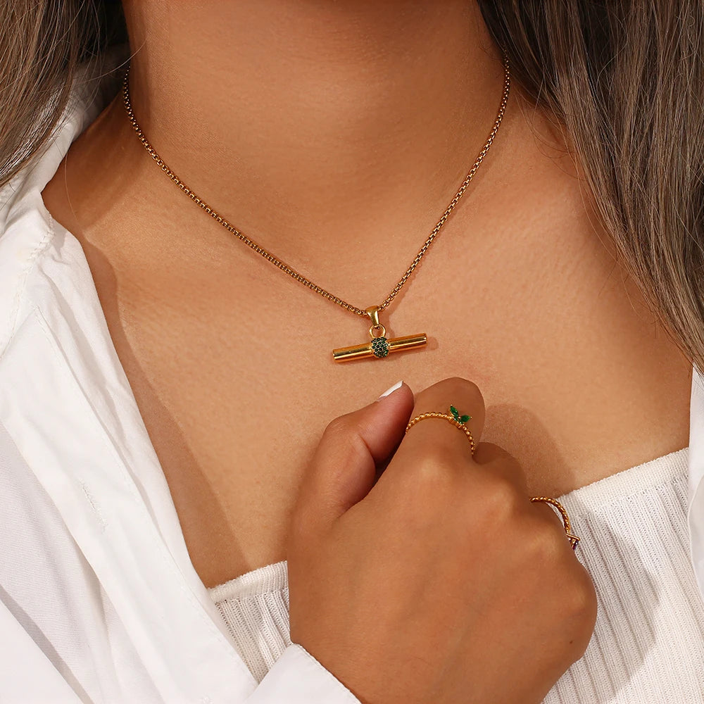 Minimalist Green Zircon Pendant Necklace