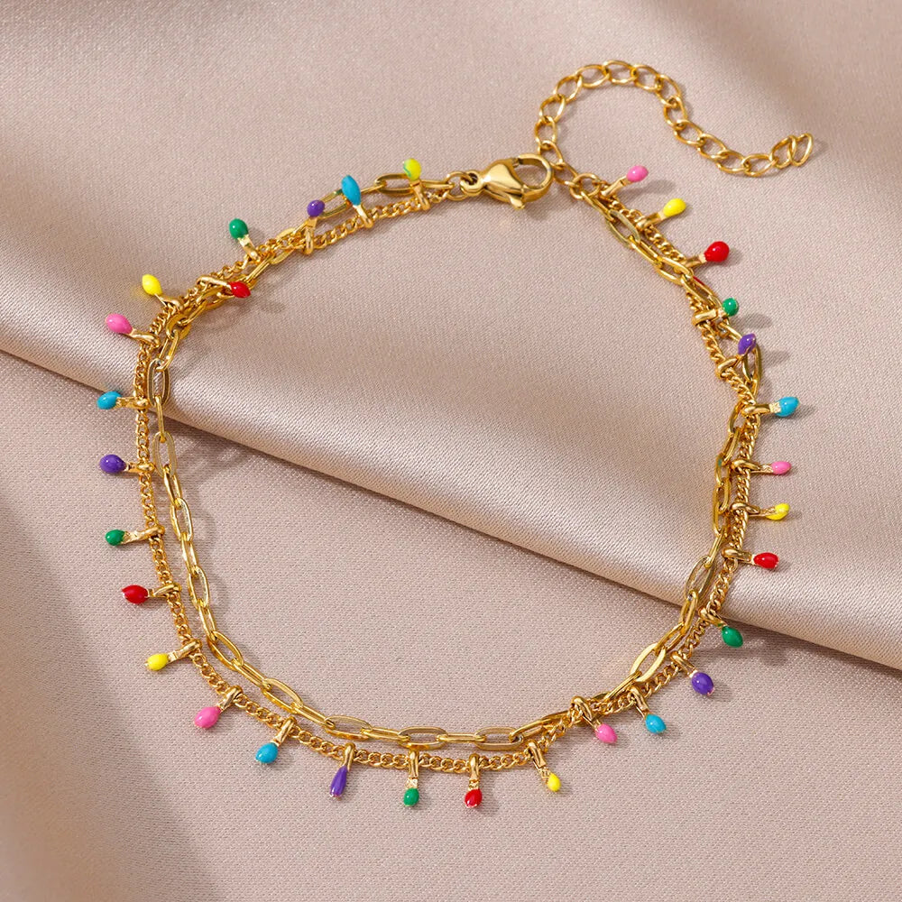 Gold Pearl Chain Anklet For Women