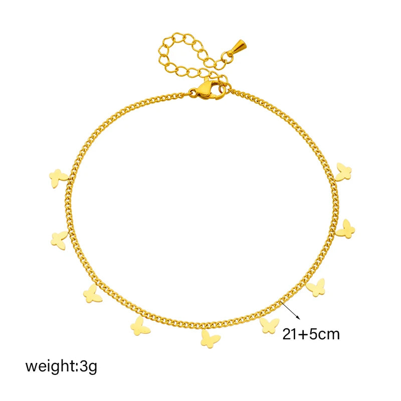 Stainless Steel Gold Color Butterfly Anklets For Women