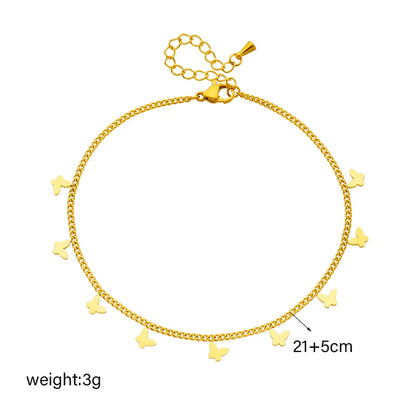 Stainless Steel Gold Color Butterfly Anklets For Women