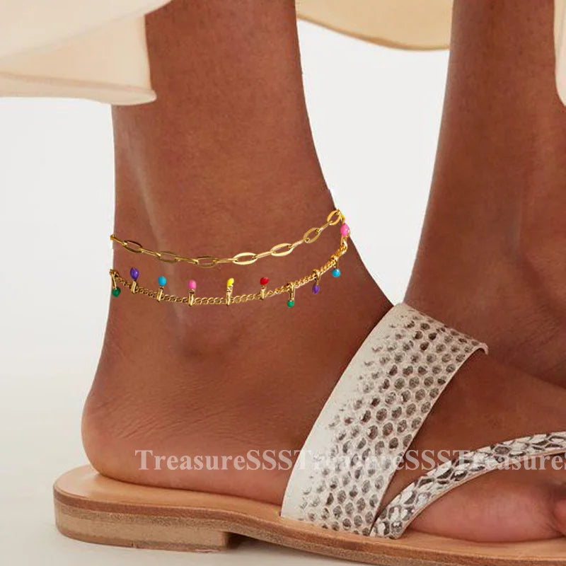 Gold Pearl Chain Anklet For Women