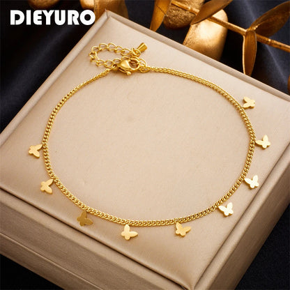 Stainless Steel Gold Color Butterfly Anklets For Women