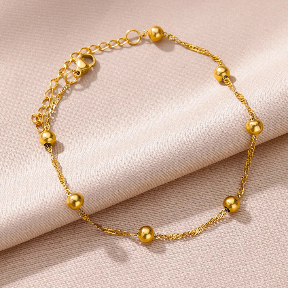 Gold Pearl Chain Anklet For Women