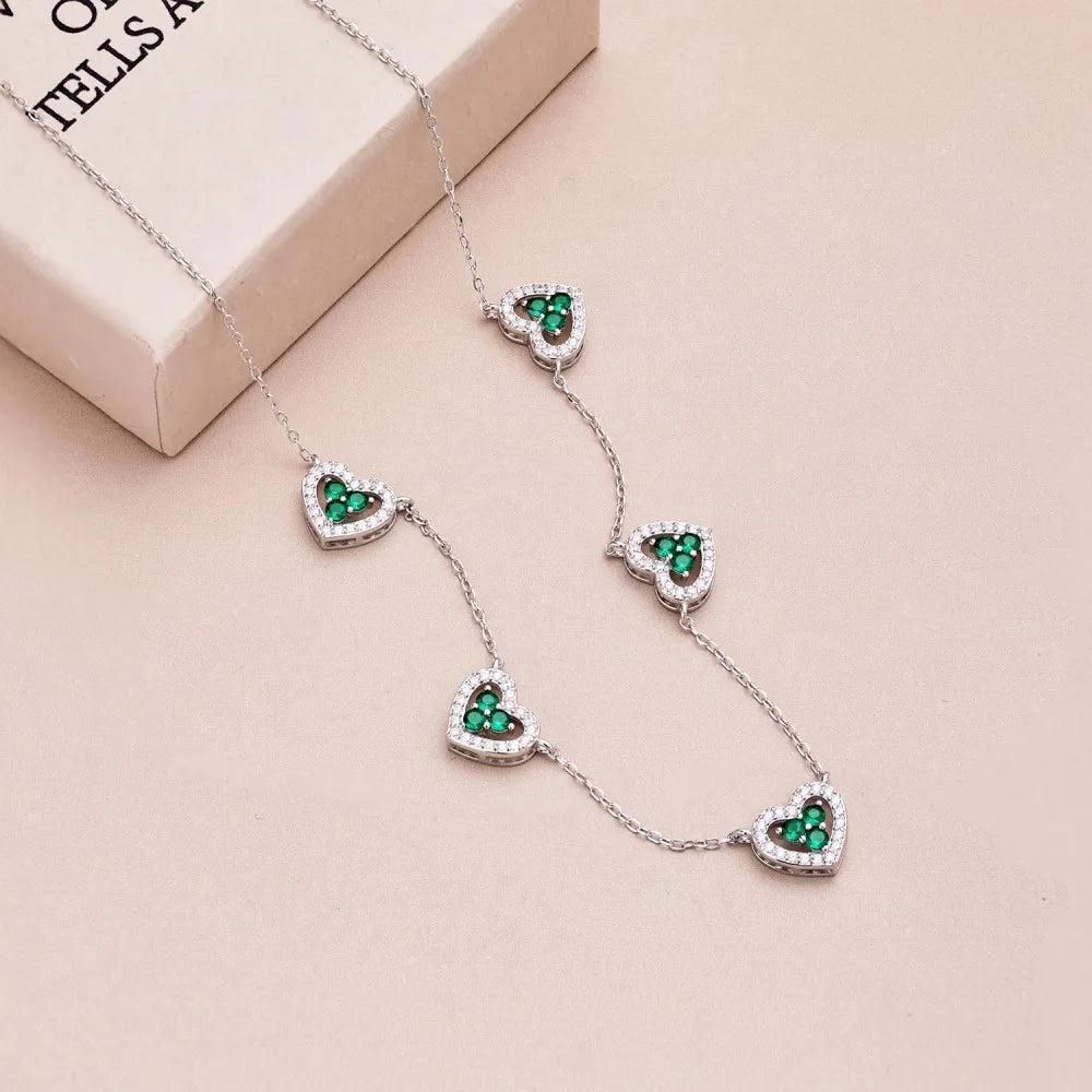 S925 Silver 5 Hearts Necklace