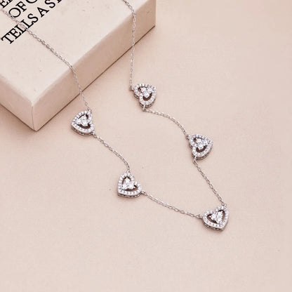 S925 Silver 5 Hearts Necklace