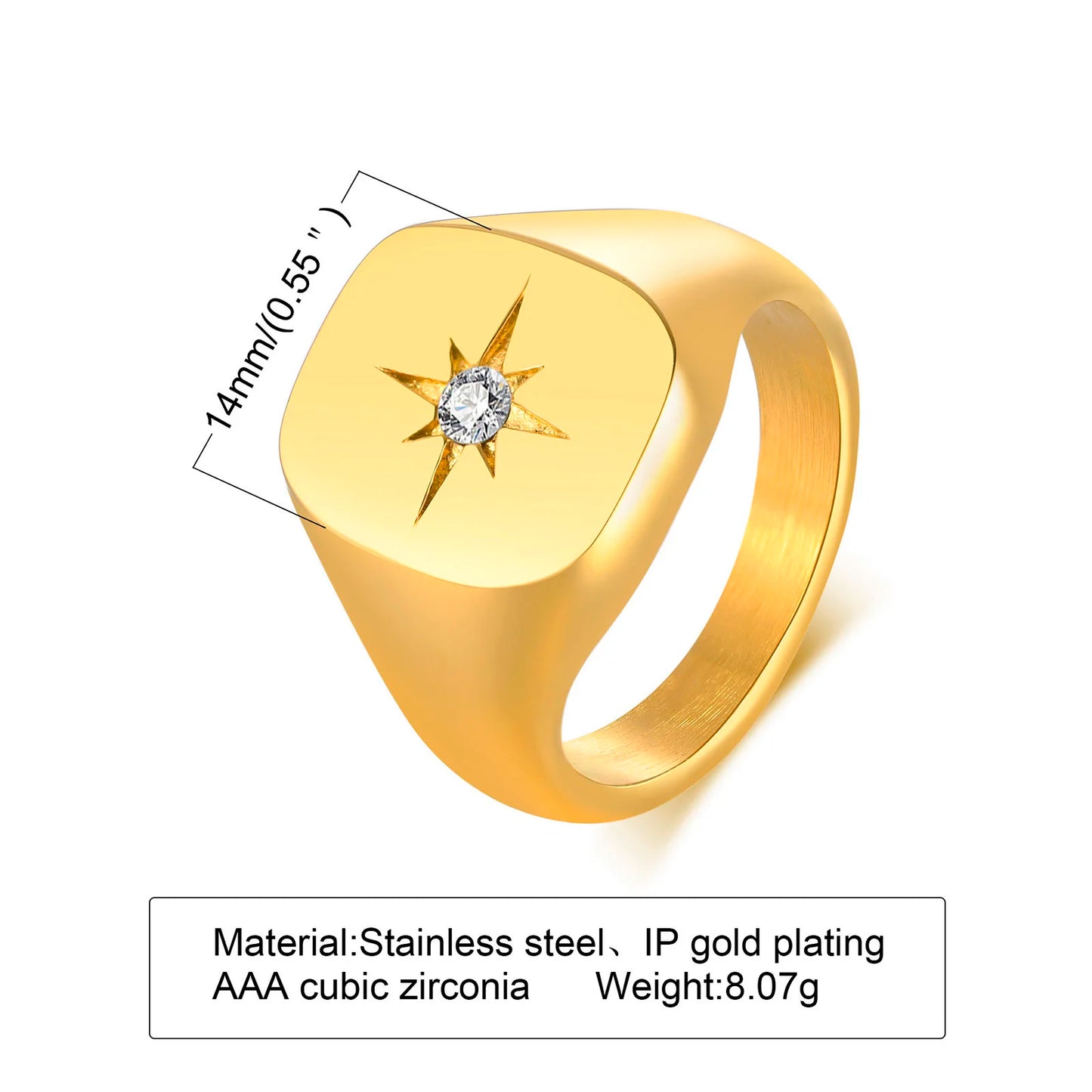 Stainless Steel Sunshine Signet Pinky Ring