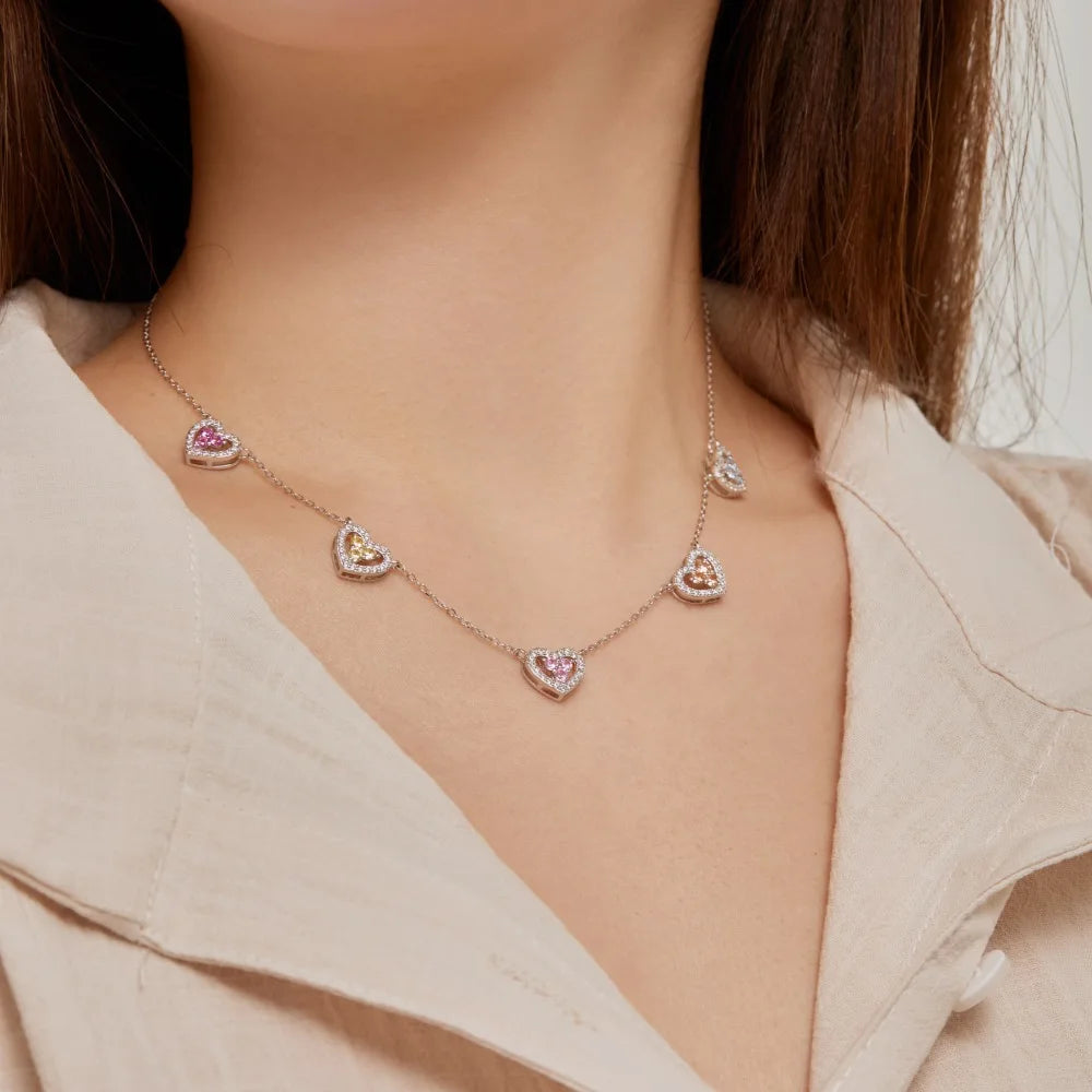 S925 Silver 5 Hearts Necklace