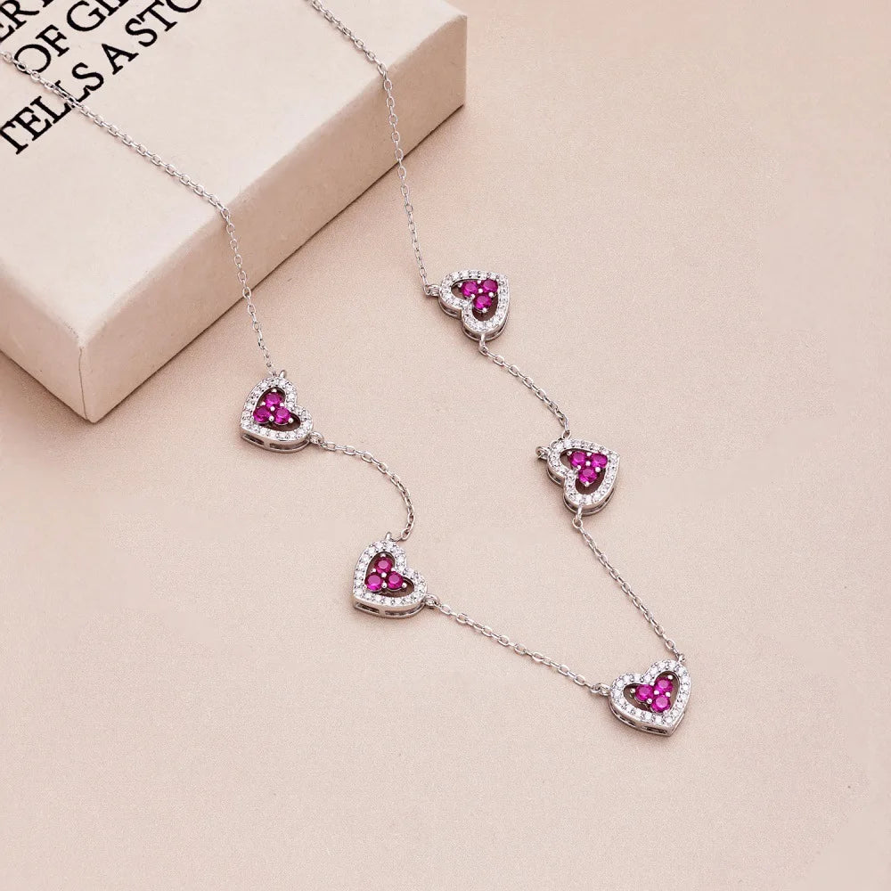 S925 Silver 5 Hearts Necklace