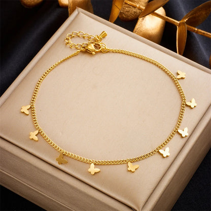 Stainless Steel Gold Color Butterfly Anklets For Women
