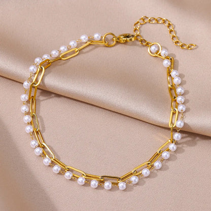 Gold Pearl Chain Anklet For Women