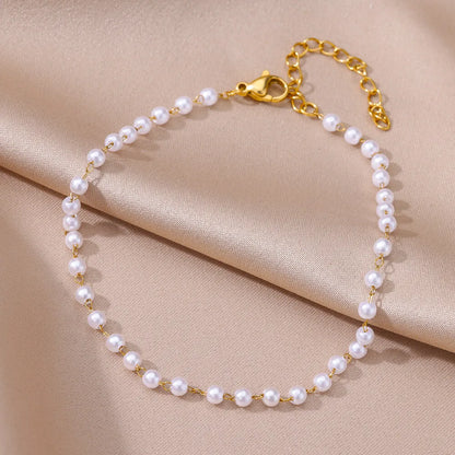 Gold Pearl Chain Anklet For Women