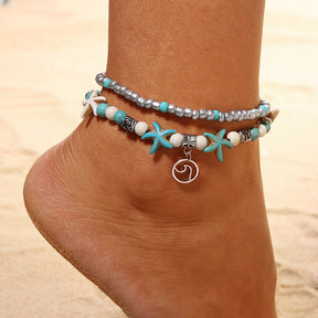 Beach Anklet Sea Turtle Pendant Starfish Turquoise Anklet